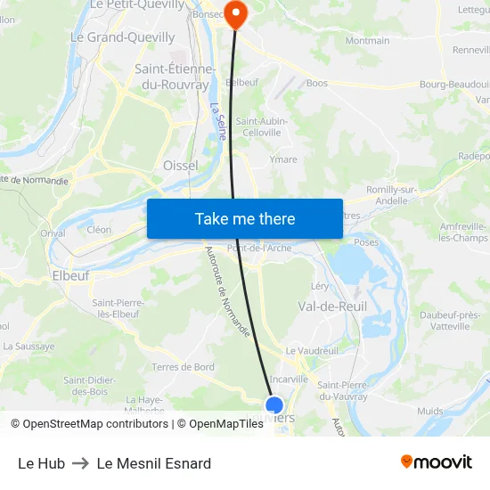 Le Hub to Le Mesnil Esnard map