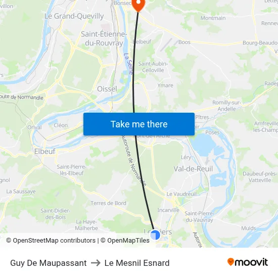 Guy De Maupassant to Le Mesnil Esnard map