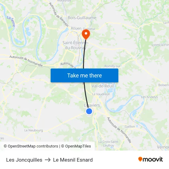 Les Joncquilles to Le Mesnil Esnard map
