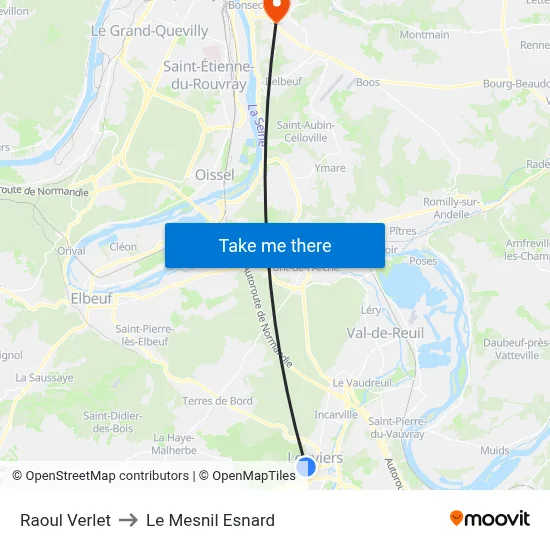 Raoul Verlet to Le Mesnil Esnard map