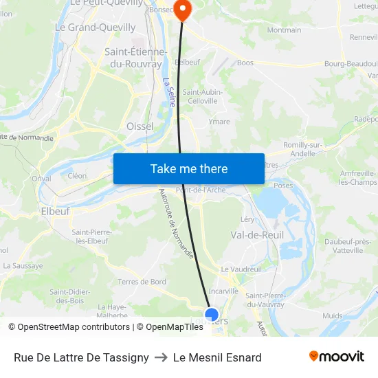 Rue De Lattre De Tassigny to Le Mesnil Esnard map