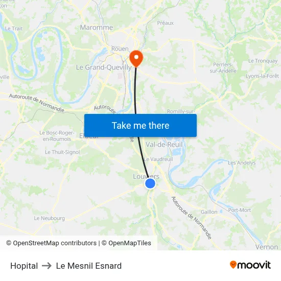 Hopital to Le Mesnil Esnard map