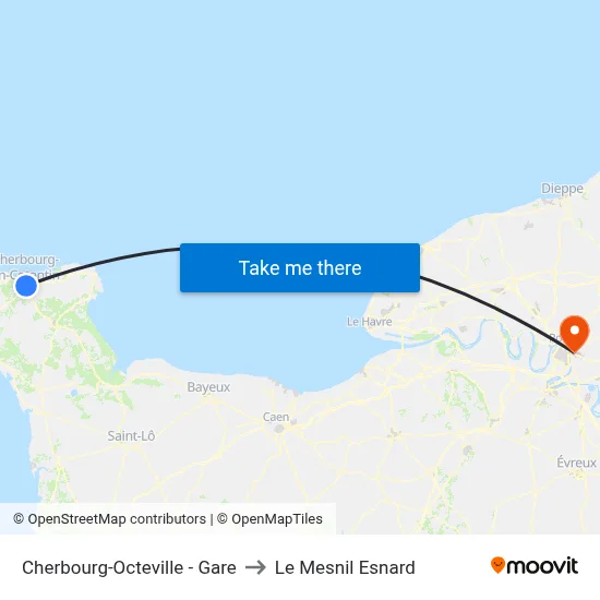 Cherbourg-Octeville - Gare to Le Mesnil Esnard map