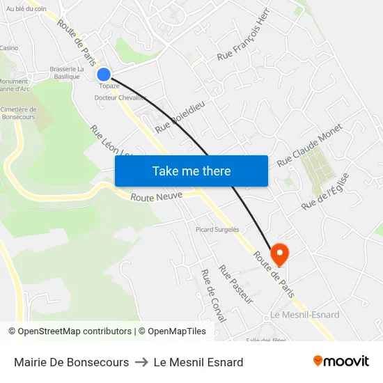 Mairie De Bonsecours to Le Mesnil Esnard map