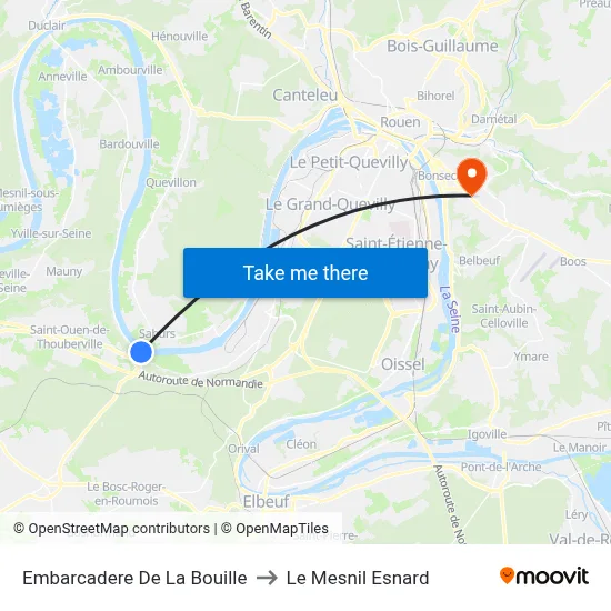 Embarcadere De La Bouille to Le Mesnil Esnard map