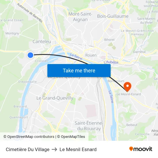 Cimetière Du Village to Le Mesnil Esnard map