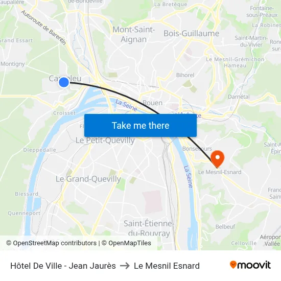 Hôtel De Ville - Jean Jaurès to Le Mesnil Esnard map