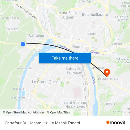 Carrefour Du Hasard to Le Mesnil Esnard map