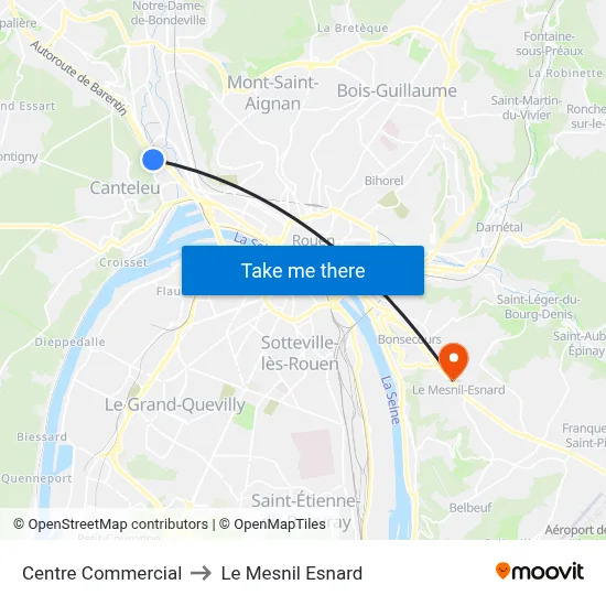 Centre Commercial to Le Mesnil Esnard map