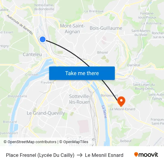 Place Fresnel (Lycée Du Cailly) to Le Mesnil Esnard map