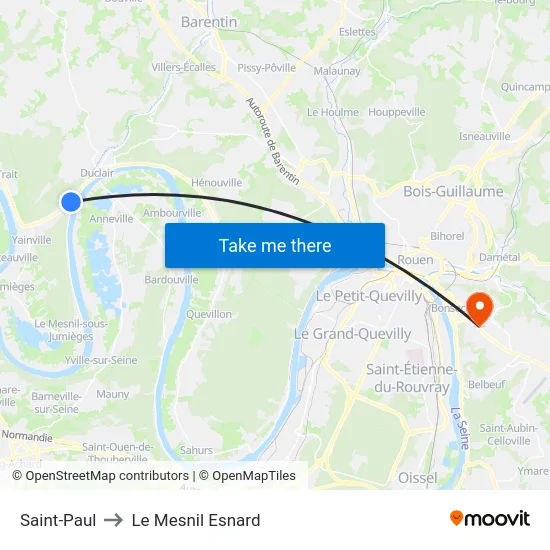 Saint-Paul to Le Mesnil Esnard map