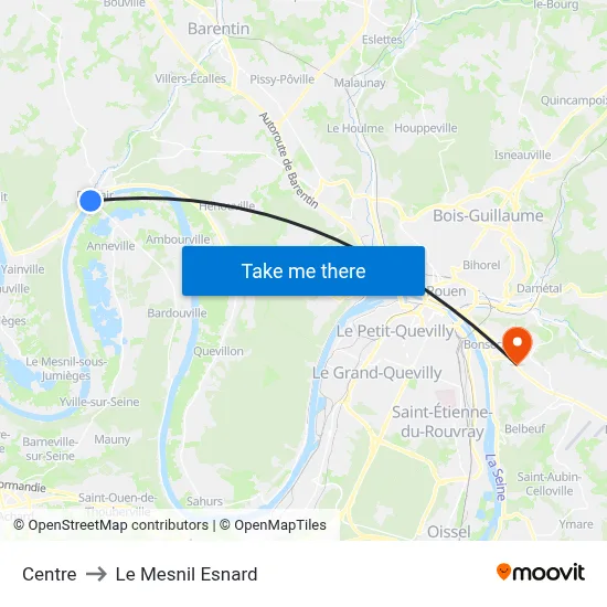 Centre to Le Mesnil Esnard map