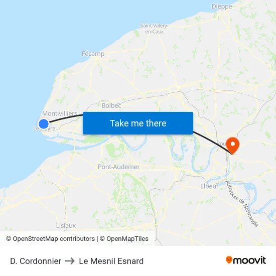 D. Cordonnier to Le Mesnil Esnard map