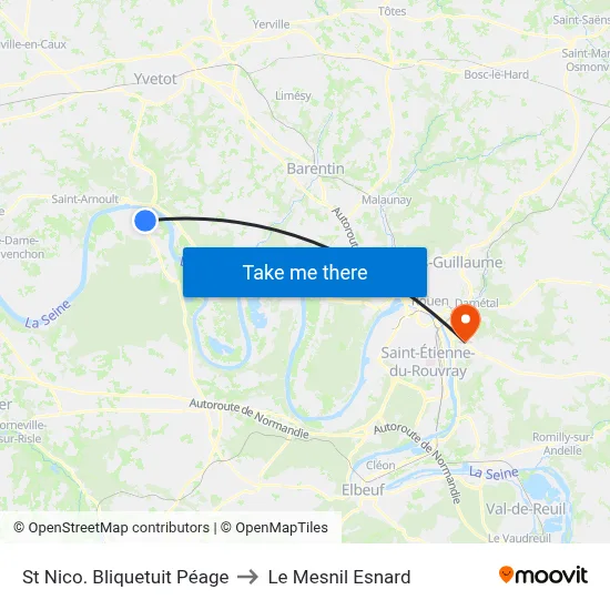 St Nico. Bliquetuit Péage to Le Mesnil Esnard map