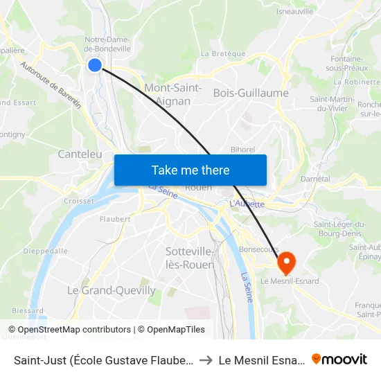Saint-Just (École Gustave Flaubert) to Le Mesnil Esnard map