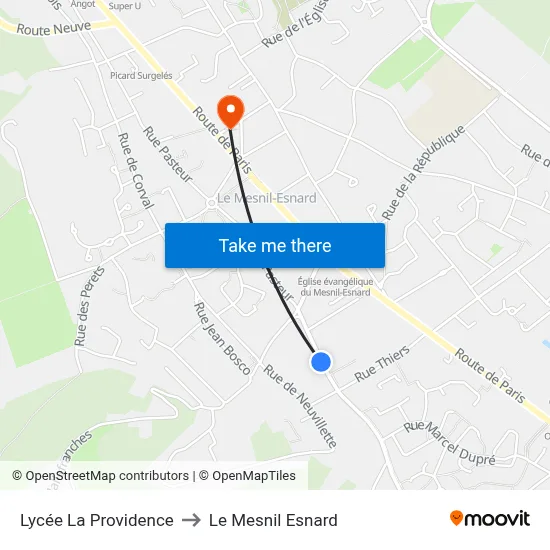 Lycée La Providence to Le Mesnil Esnard map