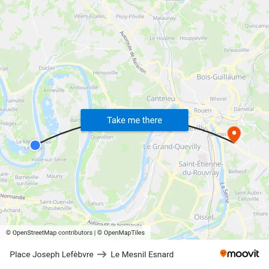 Place Joseph Lefèbvre to Le Mesnil Esnard map