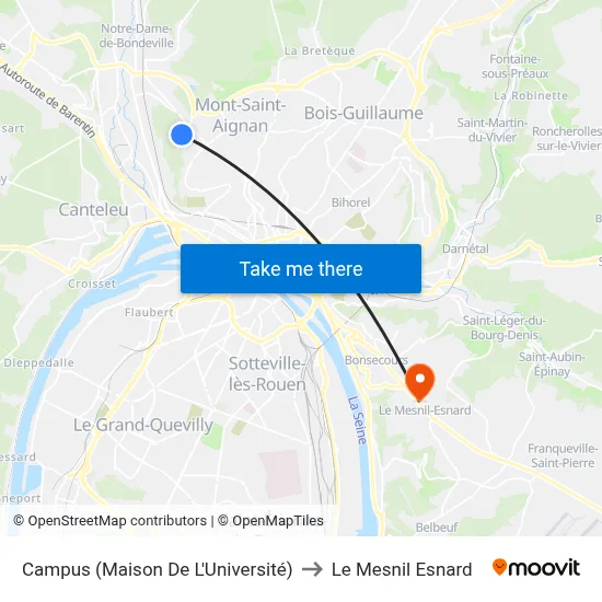 Campus (Maison De L'Université) to Le Mesnil Esnard map