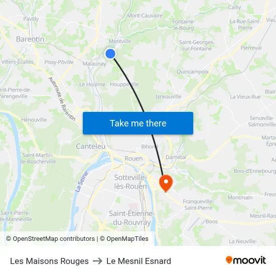Les Maisons Rouges to Le Mesnil Esnard map