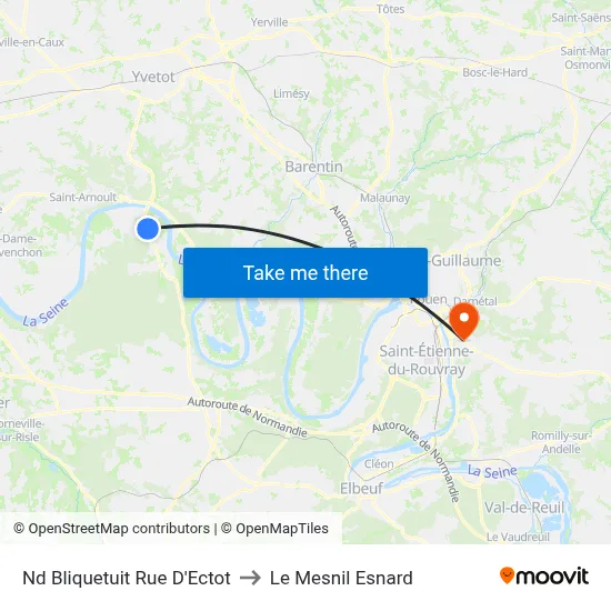 Nd Bliquetuit Rue D'Ectot to Le Mesnil Esnard map
