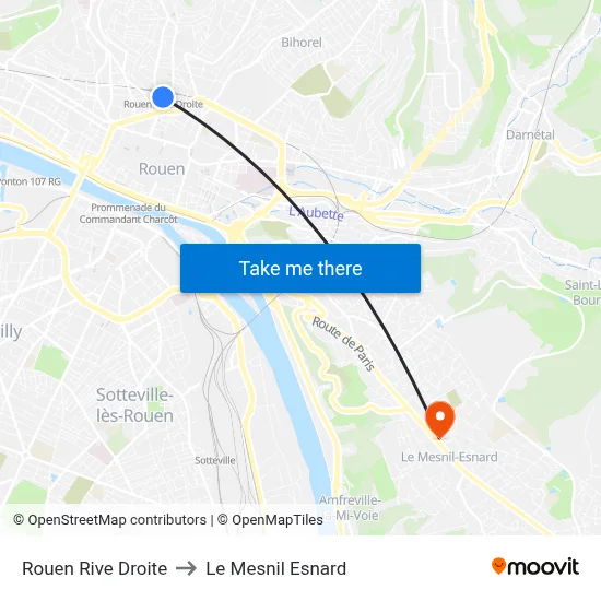 Rouen Rive Droite to Le Mesnil Esnard map