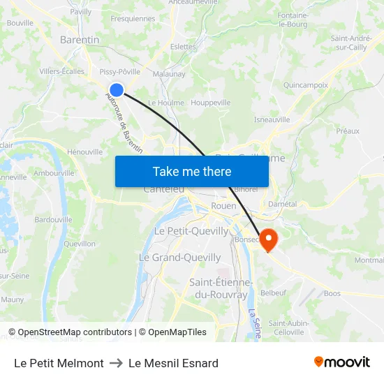 Le Petit Melmont to Le Mesnil Esnard map