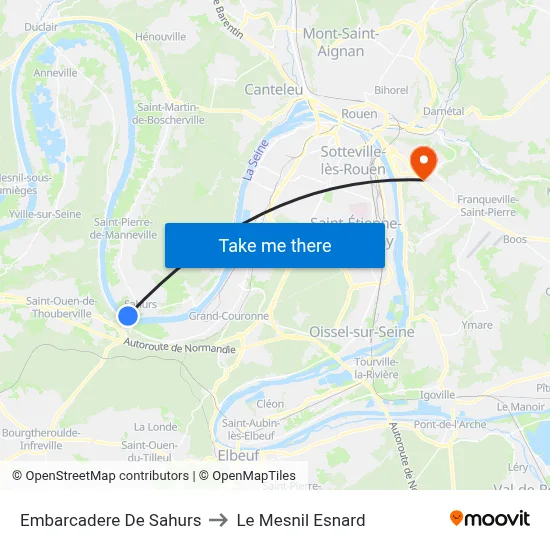 Embarcadere De Sahurs to Le Mesnil Esnard map