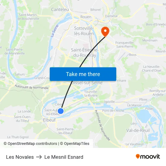 Les Novales to Le Mesnil Esnard map
