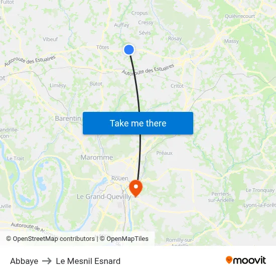 Abbaye to Le Mesnil Esnard map