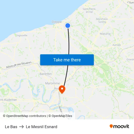 Le Bas to Le Mesnil Esnard map