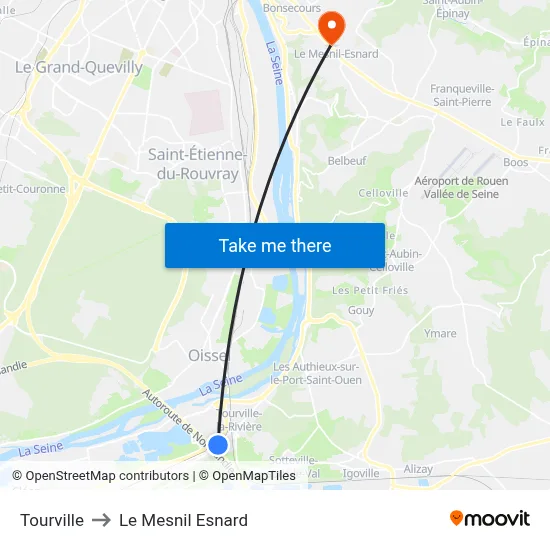 Tourville to Le Mesnil Esnard map