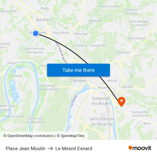 Place Jean Moulin to Le Mesnil Esnard map