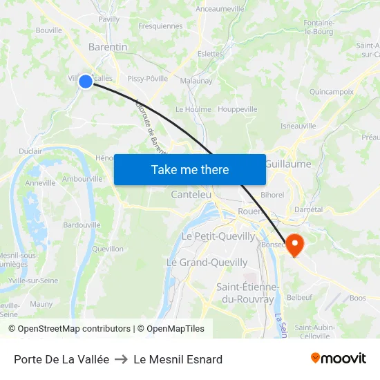 Porte De La Vallée to Le Mesnil Esnard map