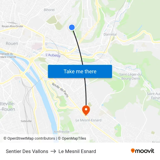 Sentier Des Vallons to Le Mesnil Esnard map
