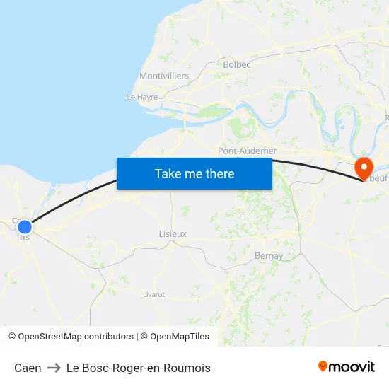 Caen to Le Bosc-Roger-en-Roumois map