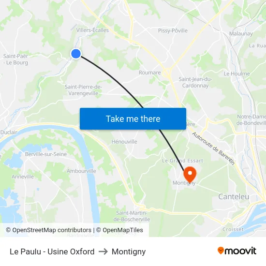 Le Paulu - Usine Oxford to Montigny map