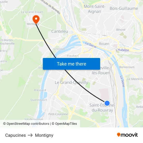 Capucines to Montigny map
