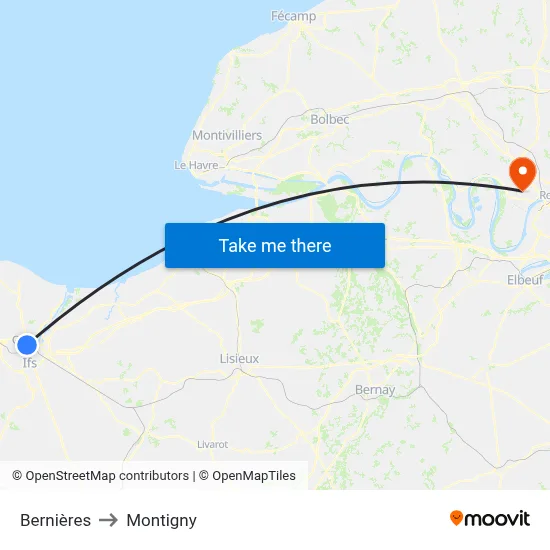 Bernières to Montigny map