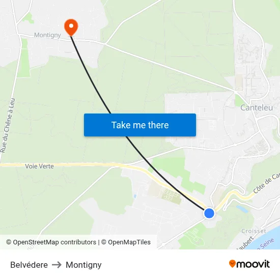 Belvédere to Montigny map