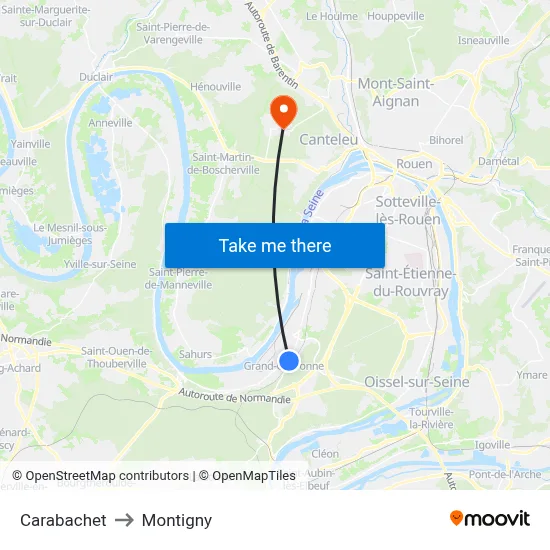 Carabachet to Montigny map