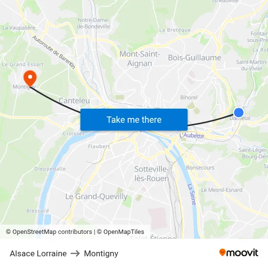 Alsace Lorraine to Montigny map