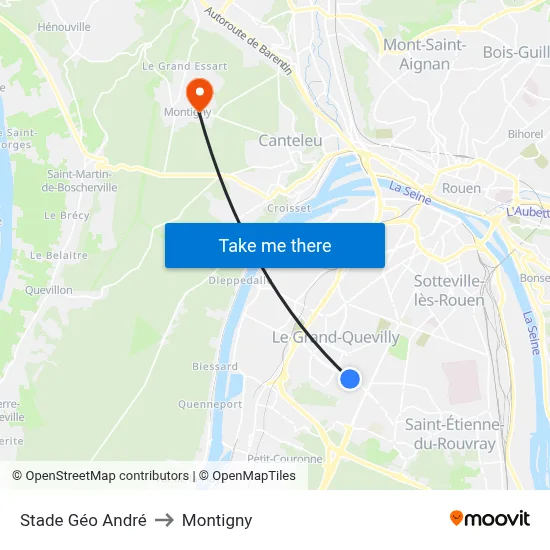 Stade Géo André to Montigny map