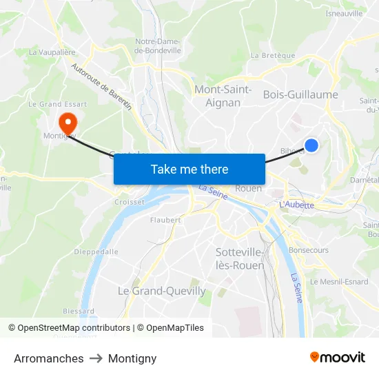 Arromanches to Montigny map