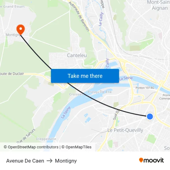 Avenue De Caen to Montigny map