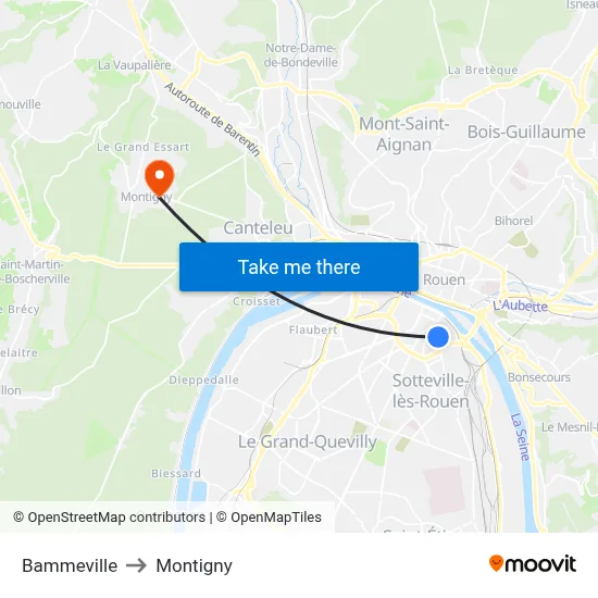 Bammeville to Montigny map
