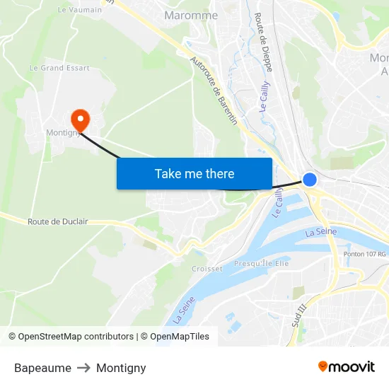 Bapeaume to Montigny map