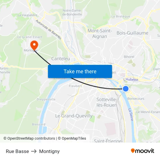Rue Basse to Montigny map