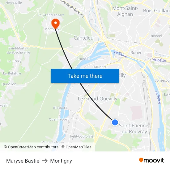 Maryse Bastié to Montigny map