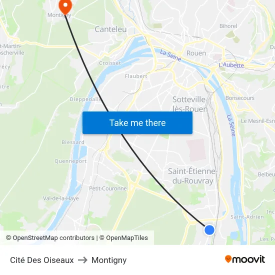 Cité Des Oiseaux to Montigny map