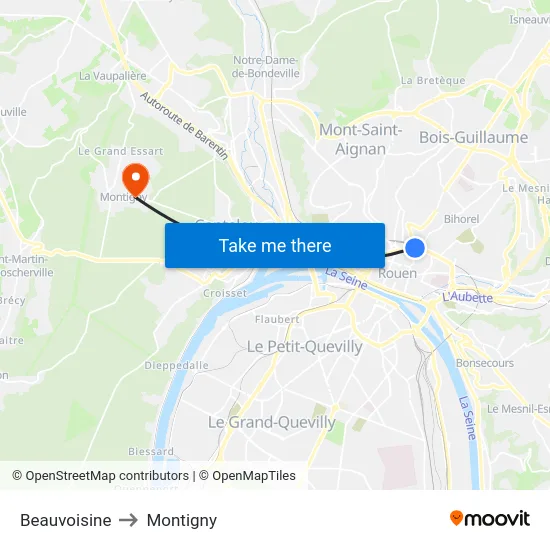 Beauvoisine to Montigny map